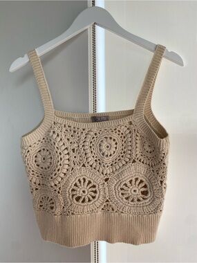 NWT J. Crew Cream Cropped Crochet Square-Neck Tank in Silk Cotton Blend Soze M